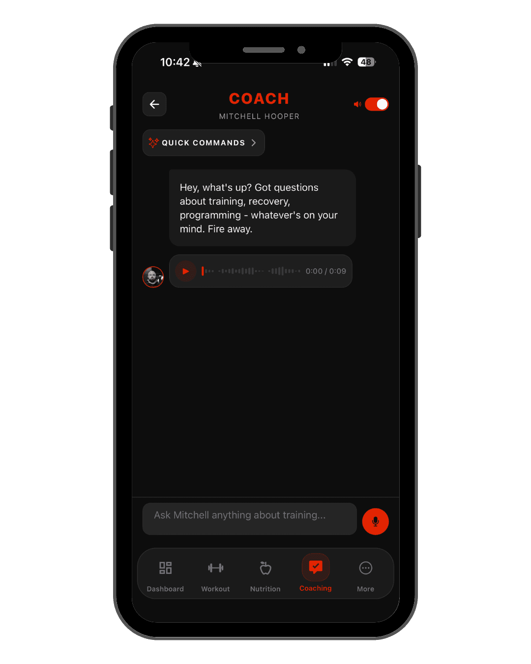 AI Mitchell coaching by text and voice in the app